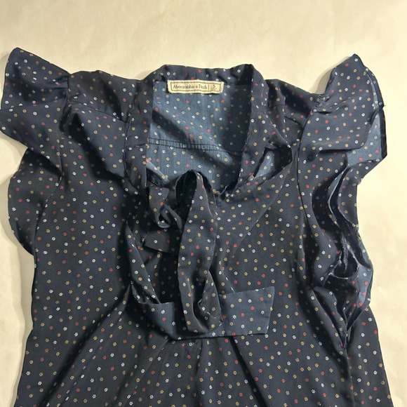 Abercrombie & Fitch Tops - Abercrombie Fitch Womens Navy Print Ruffle Sleeve Button Polka Dot Shirt Top S